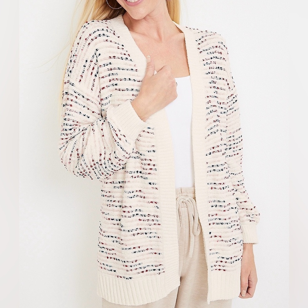 Maurices Textured Cardigan Cream & Multi Knit Chenille Cozy Medium Women’s